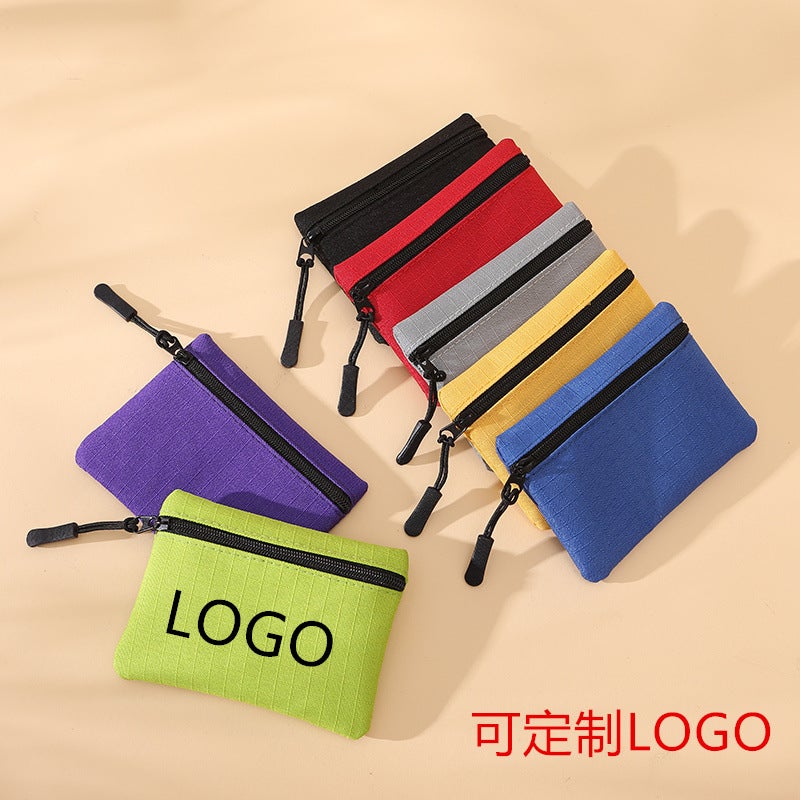 [ ] Ladies Oxford Cloth Solid Color Mini Zipper Coin Purse Key Bag - Image 3